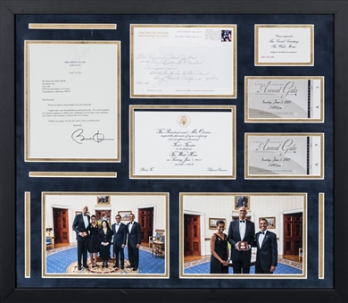 Barack Obama Letter To Kareem Abdul-Jabbar With Photos, Invitation & Gala Tickets In 33x26 Framed Display (Abdul-Jabbar LOA)